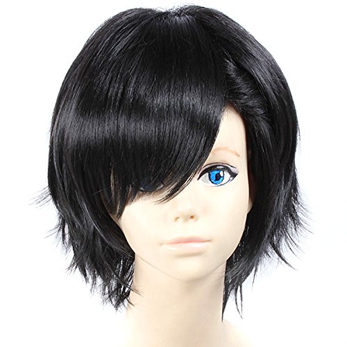 (Case Eden) mayfly project Seto SaiwaiSuke Kisaragi Shintaro SKET DANCE Fujisaki Yujo Haiky? !! Kurootetsuro ZONE-00 Black Rose Cosplay Wig short 35cm heat pure black black black hair black & white Mel Choi wig net two sets (black and skin color)