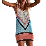 TianWlio Damen Sexy Häkeln Strand Vertuschen Netz Sarong Wickeln Bikini Handgefertigte Kittel Mehrfarbig S