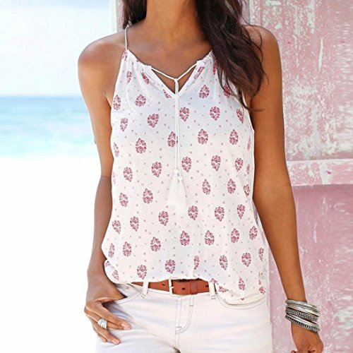 Damen Weste Internet Sommer Strand Druck Sleeveless Weste Tops (M, Weiß) - 2