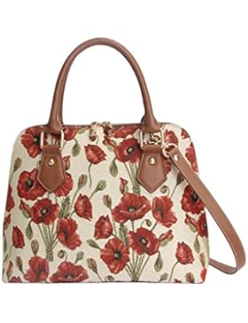 Mittelgroße Handtasche/-Schultertasche für Damen (Mohnblume) – im Gobelin Stil