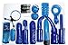 Produktbild 12-teiliges, blaues Verwöhn-Set für erotische Stunden zu zweit! Vibrator (12 cm lang, Ø 2 cm). Stufenlos regelbar. Inklusive Batterien. Material: ABS, PVC, TPE.