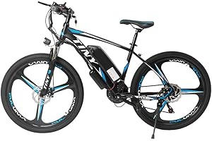 Jolre Mountain bike elettrica da 26 pollici, bici elettrica da 21 marce, bici elettrica per uomo/donna, bicicletta elettrica per adulti, batteria rimovibile, portata 130 kg, con luce.