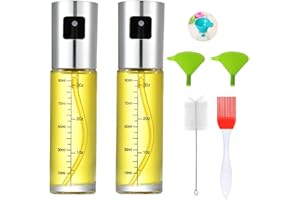 KAYSENSUK 2Pcs Olive Oil Sprayer, Vinegar Dispenser Mister with Upgraded Spray Mouth, 100ml Glass Oil Dressing Spray Bottle for Cooking Kitchen BBQ Salad Baking Roasting Grilling