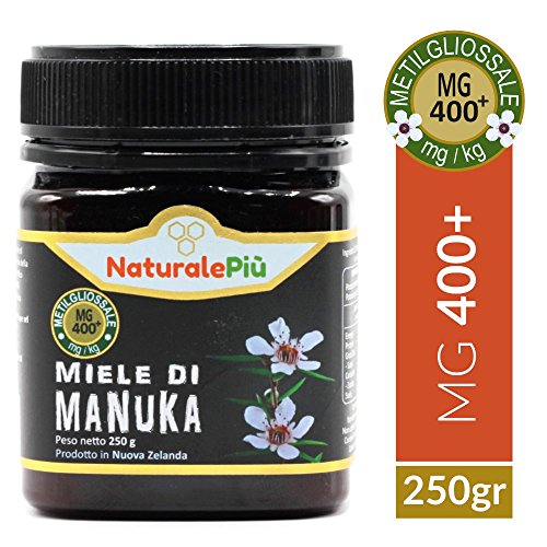 Miel de Manuka 400+ MGO 250g | Producida en Nueva Zelanda, activa y cruda, 100% pura y natural | Metilglioxial probado | NATURALEPIÙ