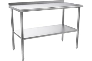 Karl home 122x61CM Stainless Steel Catering Table, Heavy Duty Metal Commercial Kitchen Work table with Adjustable UnderShelf & Backsplash for Kitchen Restaurant, Home, Hotel, Outdoor
