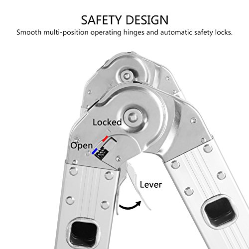Lifewit Leiter Alu Mehrzweckleiter 3.8M Vielzweckleiter 3X4 Sprossen Stufenleiter Anlegeleiter Stehleiter Treppenleiter Klappleiter - 4