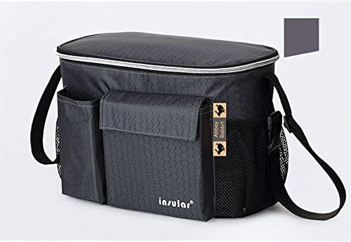 3-in-1 Baby Pram Pushchair Stroller Buggy Organiser Insulated Warmer Cool Bag Universal Fit with 6 Pockets (Grey)