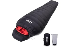 QEZER [Plumón] Saco de Dormir 0 Grados [-28℃~8℃] Saco de Dormir de Invierno 1kg/1.5kg Relleno de plumón - Adultos y niños-Sleeping Bag para Camping, Senderismo y Acampada