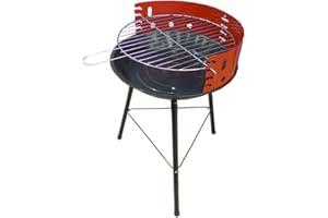 STAHL-DESIGN-TEBART Barbacoa esférica Ø36 cm de acero con parrilla regulable en 4 alturas, h 51,5 cm. Compacta, con parabrisas, ideal para balcón, jardín o camping. Auténtico sabor a carbón vegetal.