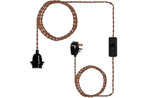 ktjes Plug in Hanging Pendant light, 4.5m brown Twisted braided Wire ceiling lighting fitting E27 Lamp Holder with UK Plug & On/Off Switch