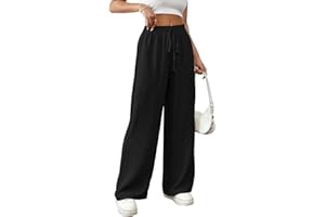 Risipu Women Linen Trousers Summer Thin Wide Leg Trousers High Waisted Breathable Palazzo Casual Cotton Pants with Side Pocket