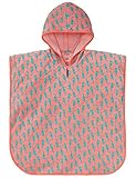 apricot-farbener Baby-Badeponcho mit Seepferchen-Allovermuster in Türkis aus der SCHIESSER-Badekollektion Aqua mit Kapuze und kleiner Knopfschlaufe Arme mit Druckknöpfen abtrennbar farblich abgesetzter Einfass  in wunderbar weicher, leichter Frottee-Qualität