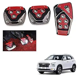 Allure Auto 3 Pcs Sports Anti-Skid Car Pedals (Manual Shift) kit Pad Covers Set (Red) for Hyundai Creta 2020