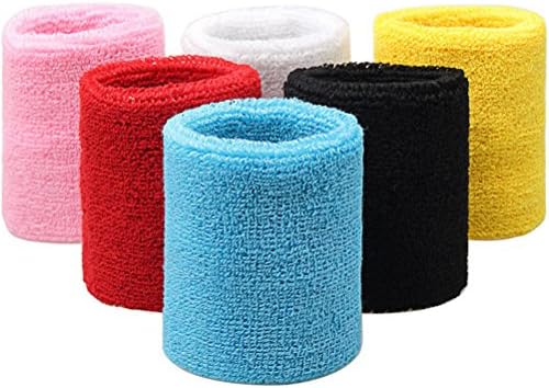 Wowot 6 Pieces Cotton Sports Sweatband, Colorful Wristband for Basketball Football Sports Wrist Bands