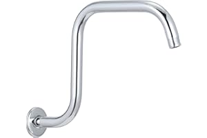 13'' Shower Head Extension Arm with Flange, Voolan S Shaped Shower Head Riser Pipe, Stainless Steel Long Goose Neck Curve Standard 1/2" Connection