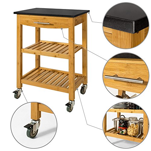 SoBuy® Servierwagen, Küchenwagen, Küchenregal aus Bambus mit Granitarbeitsplatte;B58xT40xH85cm,FKW28-SCH - 8