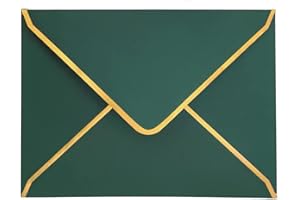 LYHLYA 50 Stücke Einladungumschläge，Grüne Luxuriöser Umschläge 18.5x13.5cm Miniatur Kuverts 5"x 7" Umschläge mit V-Klappe Briefumschläge Goldfolienrand für Hochzeiten, Einladungen, Party, Grußkarten