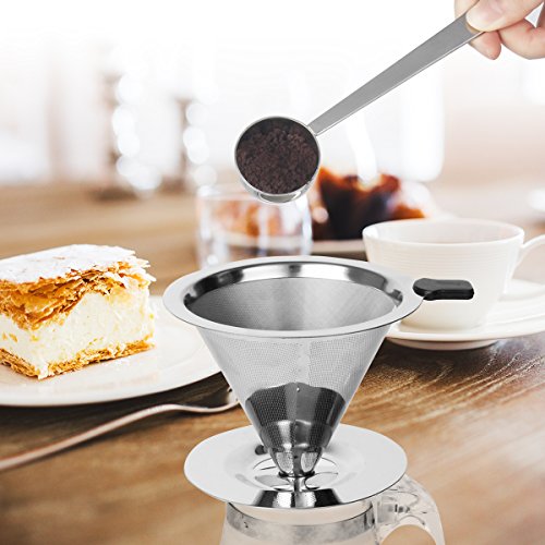Kaffeefilter Tassenfilter Edelstahl Dauerfilter Permanentfilter Set für kaffeemaschine / Tee / Tee Filter Löffel / Tee-Sieb / Kaffeelöffel Kaffeedauerfilter für 4 Tassen (Kaffeefilter) - 3