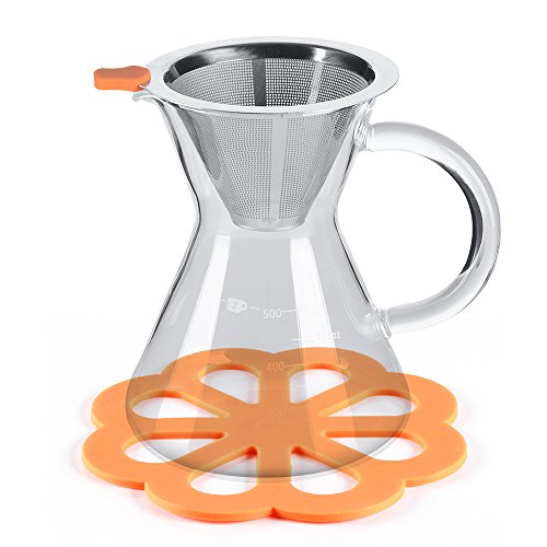 Easehold Kaffeezubereiter “Pour Over” mit Dauerfilter aus Edelstahl und Karaffe. Dripper zum Aufbrühen des Kaffees (500ml) - 6