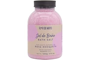 Flor de Mayo - Sal de Baño Mineral Aromática - Con Aceites Naturales de Rosa Mosqueta - Sal Relajante Ideal para Spa, Belleza, Pedicura, Jacuzzi, Bañera - Bote 1350 g