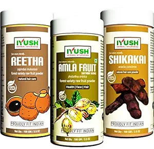 IYUSH Herbal Ayurveda Amla Reetha Shikakai Powder Combo - 100gm each