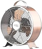 Retro-Metallventilator VT-222.re im klassischen Windmaschinen-Look • Tragegriff für einfachen Transport und gummierte Füße für sicheren Stand • Maximale Luftgeschwindigkeit: 2,25 m/s • Stromversorgung: 230 Volt (Eurostecker)