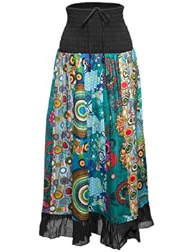 Hippie Patchwork Maxirock mit elastischem Bund, auch als kurzes Kleid verwendbar