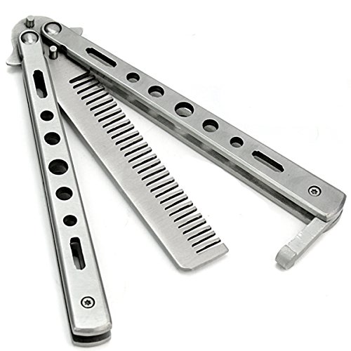 Cewaal Silber Edelstahl Metall Praxis Balisong Schmetterling Comb Knife Trainer Training Werkzeug - 2