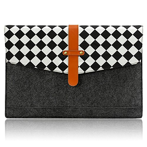 Lavievert Filz u. Leder Laptop-Tasche, Schutzhülle Tasche mit Schwarz-Weiß-Raster und zwei internen Taschen für 13 Zoll Macbook Air / Pro / Pro Retina und 13-13,3 Zoll Laptop / Notebook [ Grau ] - 2