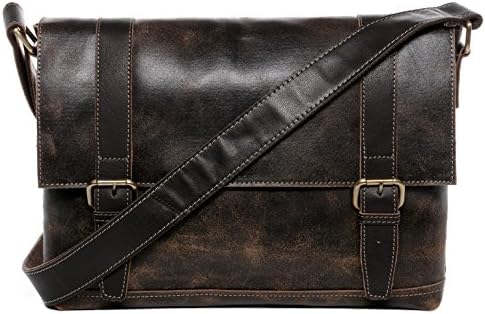 BACCINI large messenger bag - shoulder bag LEON fits 15.4 distressed Vintage-Look - courier cross-body bag brown-contrastdark leather