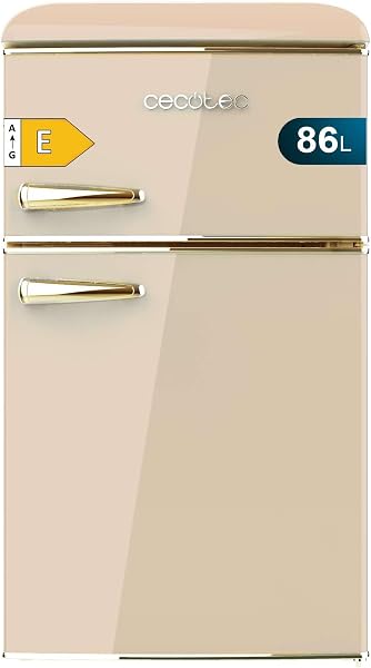 Cecotec Nevera Pequeña Frigorífico 2 Puertas Retro 86L Bolero CoolMarket 2D Origin 86 Beige E. 89,3cm de Alto y 48,7cm de Ancho, Clase Energética E, Icebox, Luz Interior y Tirador Dorado, Beige - 1