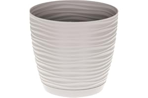 KORAD 3D Sahara Plant Pots with Matching Saucers. Decorative Planters with Drainage Holes for Indoor and Outdoor. Available in 7 Sizes and 8 Colours- (H 9.8 in(25 cm) - D 10.6 in(27 cm), Light Grey)