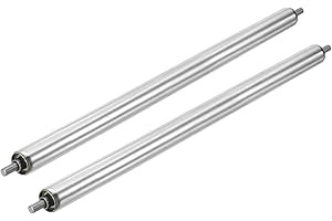 sourcing map Stainless Steel Conveyor Roller 25mm Diameter 400mm Length Gravity Transmission Replacement Part Galvanized End (Silver, Pack of 2)