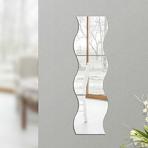 6pcs Silber Wellenmuster Dekor Kunst Abziehbild Spiegel Stil Wandaufkleber Kindzimmer - 3