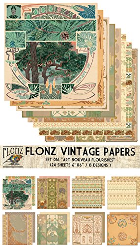 Paper Pack (24blatt 15x15cm) Art Nouveau Frames Flourishes FLONZ Vintage Muster Papier fur Scrapbooking und Handwerk