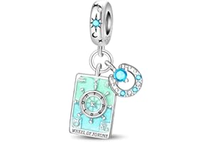 LONGLUCK 925 Pulsera de Plata de Ley Collar 5A Cubic Zircon Tarot Card Charm, Charm Beads Regalo para Mujeres