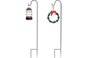 COSANSYS Shepherds Hooks, 2 Pack 100cm/39.37”Heavy Duty Shepherd's Crook with Metal Stake Base. Garden Hooks for Lanterns, Shepherds Hook for Decor, Garden,Wedding, -3 Section Stitching, Black