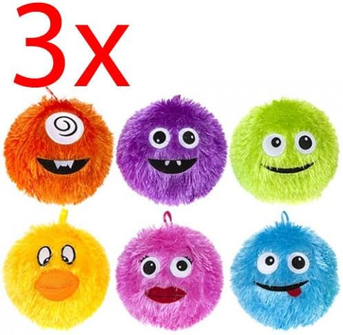 Set Of 3 Inflatable Furry Ball Kids Fun Party Throw Catch Bounce 9" Soft Emoji.