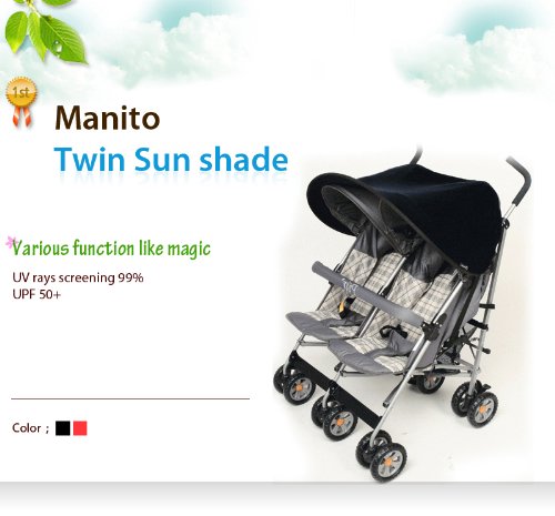 [Manito] New Twin Sunshade / Sonnenschutz für Twin Kinderwagen, Sportkinderwagen und Autositz, Weitsonnenschutz, UV-Cut, Universal und einfache Installation - 2