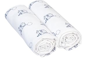 ‎BORNINO Bornino Basics Moltontücher 2er-Pack - pflegeleichte Mullwindeln aus reiner Baumwolle - saugstark & mit Elefanten-Print - 80x80 cm - weiß/blau