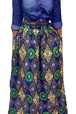 SheShy Femme imprimé africain floral décontracté une ligne jupe maxi Multisize (S, Cercle chic-9)