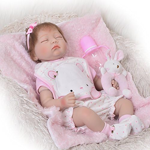 Sleeping Reborn Baby Doll Realistic Girls 22 Inch Soft Silicone Babies Simulation Dolls Toy Kids Growth Partner (red)
