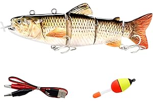 MIOYOOW Señuelos de pesca biónicos eléctricos, conjunto de cebos de natación multi-articulados, señuelo luminoso con boya de pesca, 3 hélice giratoria, caja para agua dulce y agua salada
