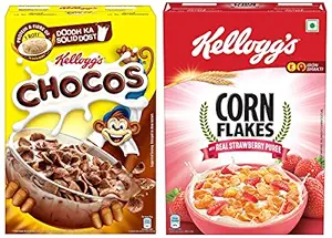 Kelloggs Combo, Kelloggs Chocos, High in Protein, B Vitamins, Calcium and Iron, 700g and Kelloggs Corn Flakes Real Strawberry Puree, 575g