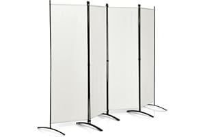 LIFEZEAL Divisorio a 4 Pannelli, Separè per Interno, Esterno, Paravento Pieghevole, Parete Divisoria, Telaio in Metallo, con Base Stabile, Protezione di Privacy, Separatore di Spazio, Byobu, Bianco