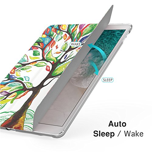 MoKo Hülle für Neu iPad Pro 12.9 2017 – PU Leder Tasche Schutzhülle Schale Smart Case mit Translucent Rücken Deckel, mit Auto Schlaf / Wach Funktion und Stanfunktion für Apple New iPad Pro 12.9 Zoll 2017 Tablet, Glück Baum - 4