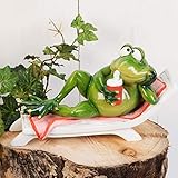 Widdop Figura decorativa de resina maciza pintada a mano con rana sobre tumbona