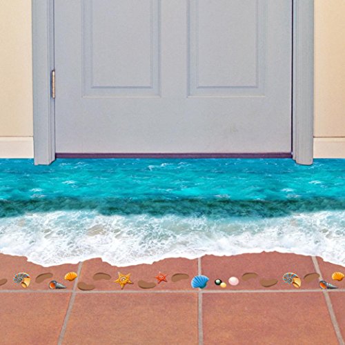 Kingko® 90 * 58 cm 3D Wellen des Meer-Strand-Ausgangs-Fußboden-Dekoration-neue Art- und Weiseseekunst-Wand-Aufkleber (F)