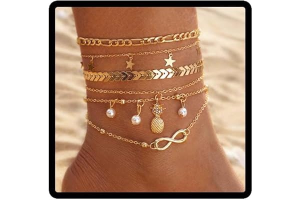 Carufin 5 st Ananas Ananas Ankel Armband Boho Beach Star Foot Chain Justerbar Smycken Present till Kvinnor Flickor