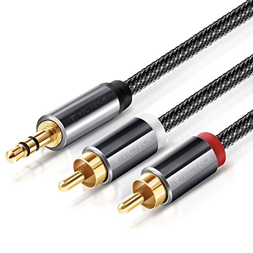 Cable Audio RCA,Victeck Nylon Trenzado 3,5mm Jack Macho a 2 RCA Macho Conectores Estéreo Cable (5m)
